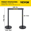 VEVOR Crowd Control Stanchion, Set of 6 Pieces Stanchion Set, Stanchion Set with 6.6 ft/2 m Black Retractable Belt, Black Crowd Control Barrier with Concrete and Metal Base - Easy Connect Assembly