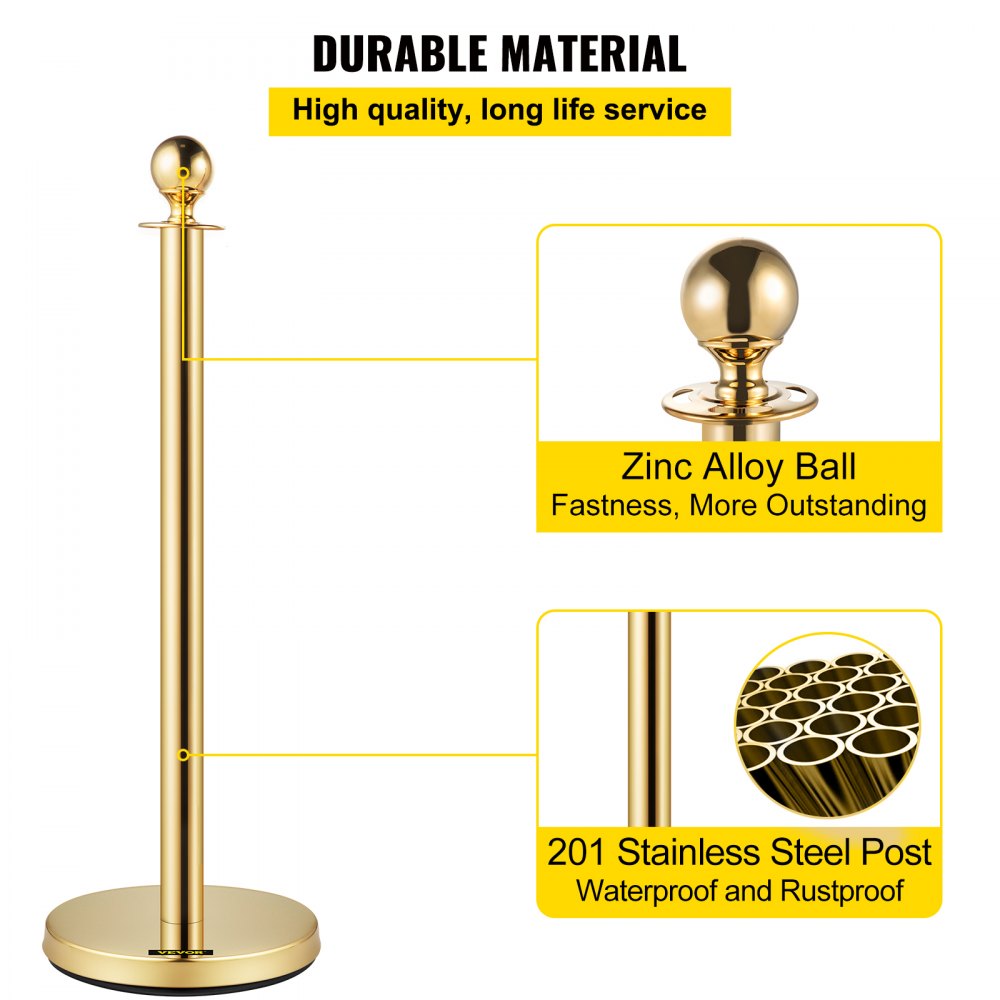 VEVOR Crowd Control Stanchion, Set of 4 Pieces Stanchion Set, Stanchion Set with 5 ft/1.5 m Red Velvet Rope, Crowd Control Barrier
