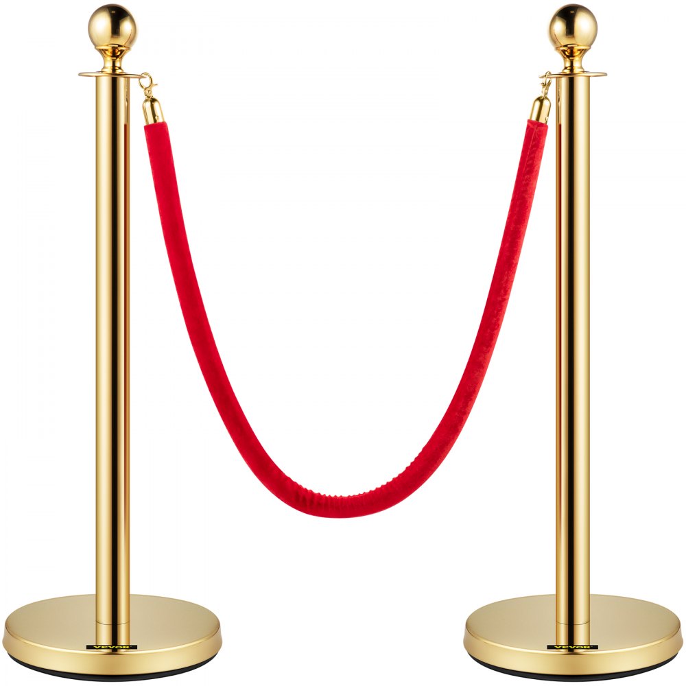 VEVOR Crowd Control Stanchion, Set of 4 Pieces Stanchion Set, Stanchion Set with 5 ft/1.5 m Red Velvet Rope, Crowd Control Barrier