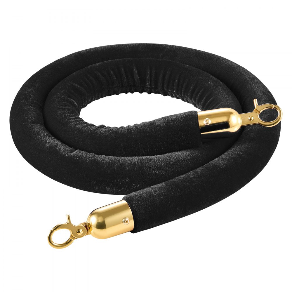 VEVOR 2 Pcs Black Velvet Stanchion Ropes, 5 ft Crowd Control Stanchion Black Velvet Ropes with Gold Hooks, Post Queue Barrier Carpet Rope for Carpet Events Movie Theaters Grand Openings Hotels Party