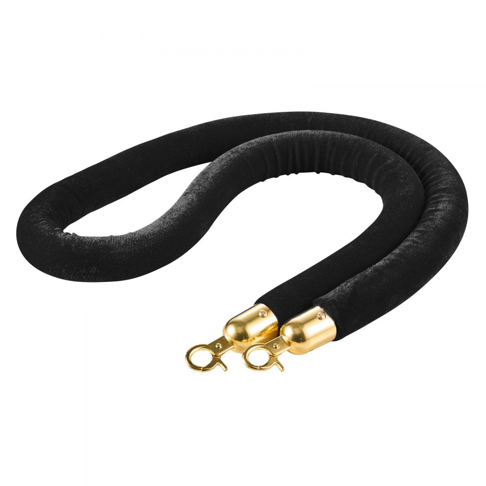 VEVOR 4 Pcs Black Velvet Stanchion Ropes, 5 ft Crowd Control Stanchion Black Velvet Ropes with Gold Hooks, Post Queue Barrier Carpet Rope for Carpet Events Movie Theaters Grand Openings Hotels Party