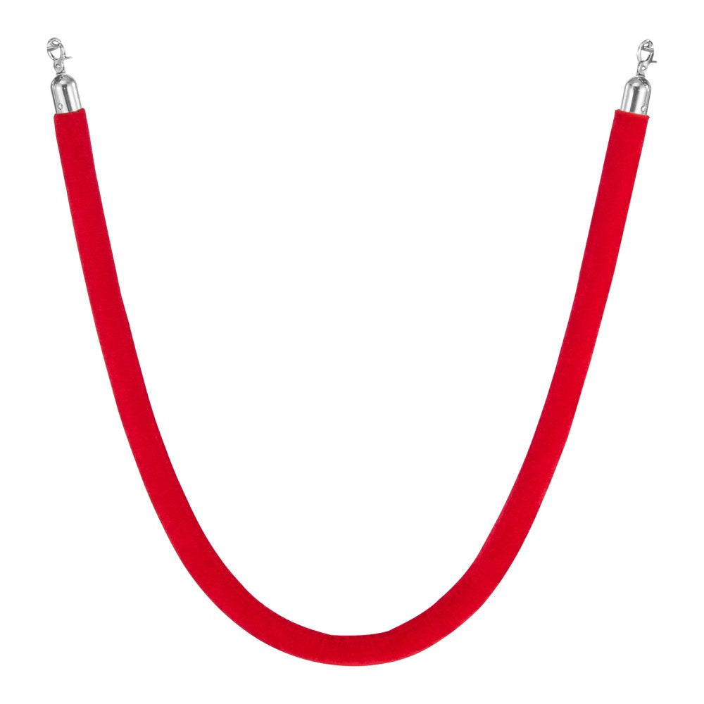 VEVOR 4 Pcs Red Velvet Stanchion Ropes, 5 ft Crowd Control Stanchion Red Velvet Ropes with Silver Hooks, Post Queue Barrier Carpet Rope for Carpet Events Movie Theaters Grand Openings Hotels Party