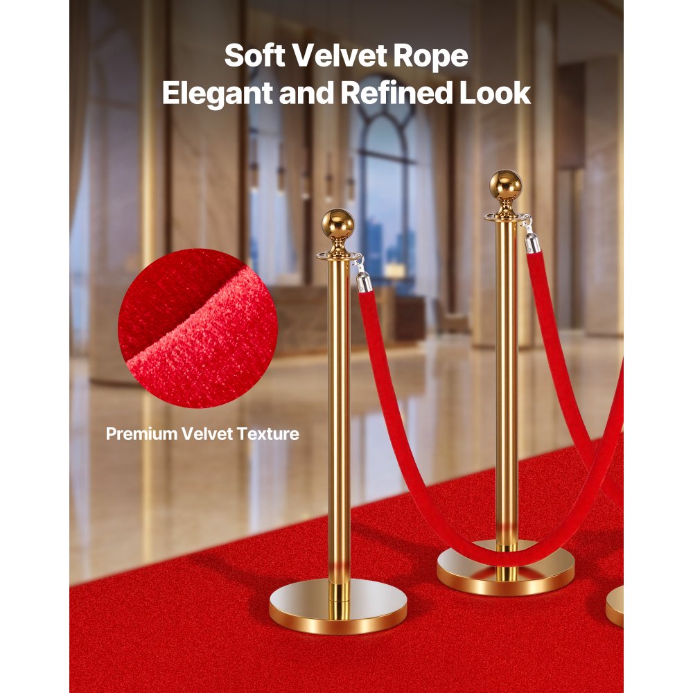 VEVOR 2 Pcs Red Velvet Stanchion Ropes, 5 ft Crowd Control Stanchion Red Velvet Ropes with Silver Hooks, Post Queue Barrier Carpet Rope for Carpet Events Movie Theaters Grand Openings Hotels Party