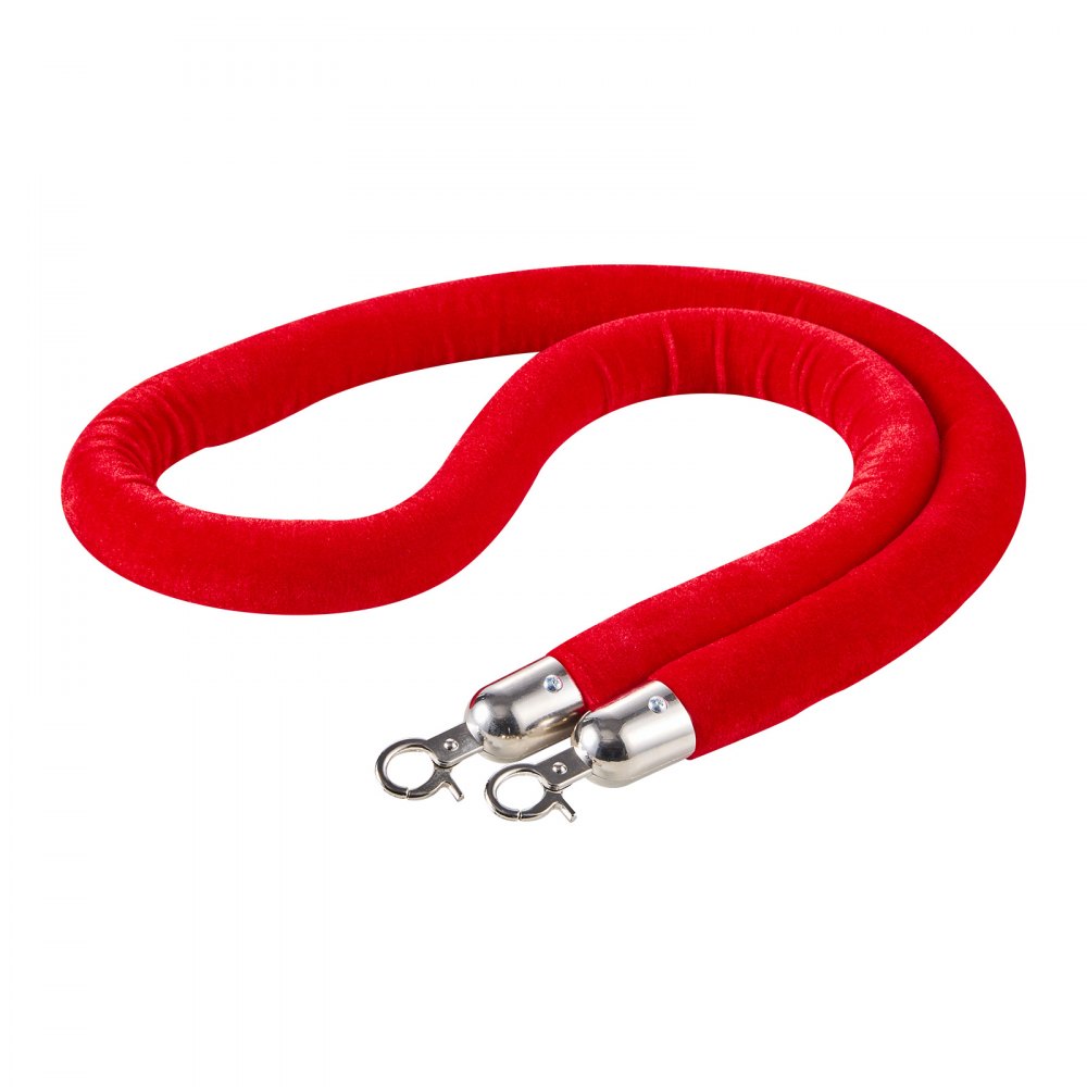 VEVOR 2 Pcs Red Velvet Stanchion Ropes, 5 ft Crowd Control Stanchion Red Velvet Ropes with Silver Hooks, Post Queue Barrier Carpet Rope for Carpet Events Movie Theaters Grand Openings Hotels Party