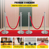 VEVOR 4PCS Stainless Steel Stanchion Posts Queue, Red Velvet Ropes Silver Post, 5FT Rope Barriers Queue Line Crowd Control Barriers for Party Supplies