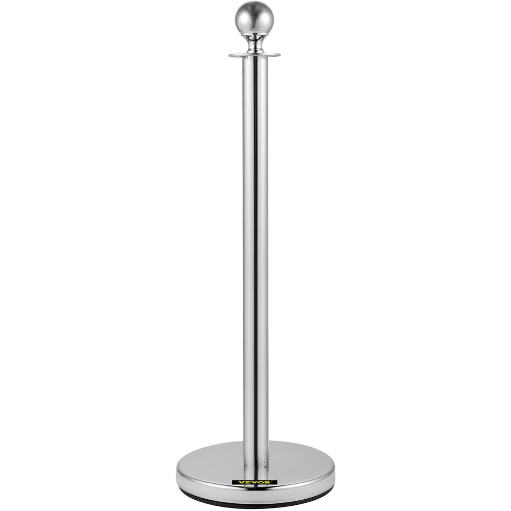 VEVOR Crowd Control Stanchion, Set of 4 Pieces Silver Stanchion Set, Stanchion Set with 5 ft/1.5 m Red Velvet Rope, Crowd Control Barrier