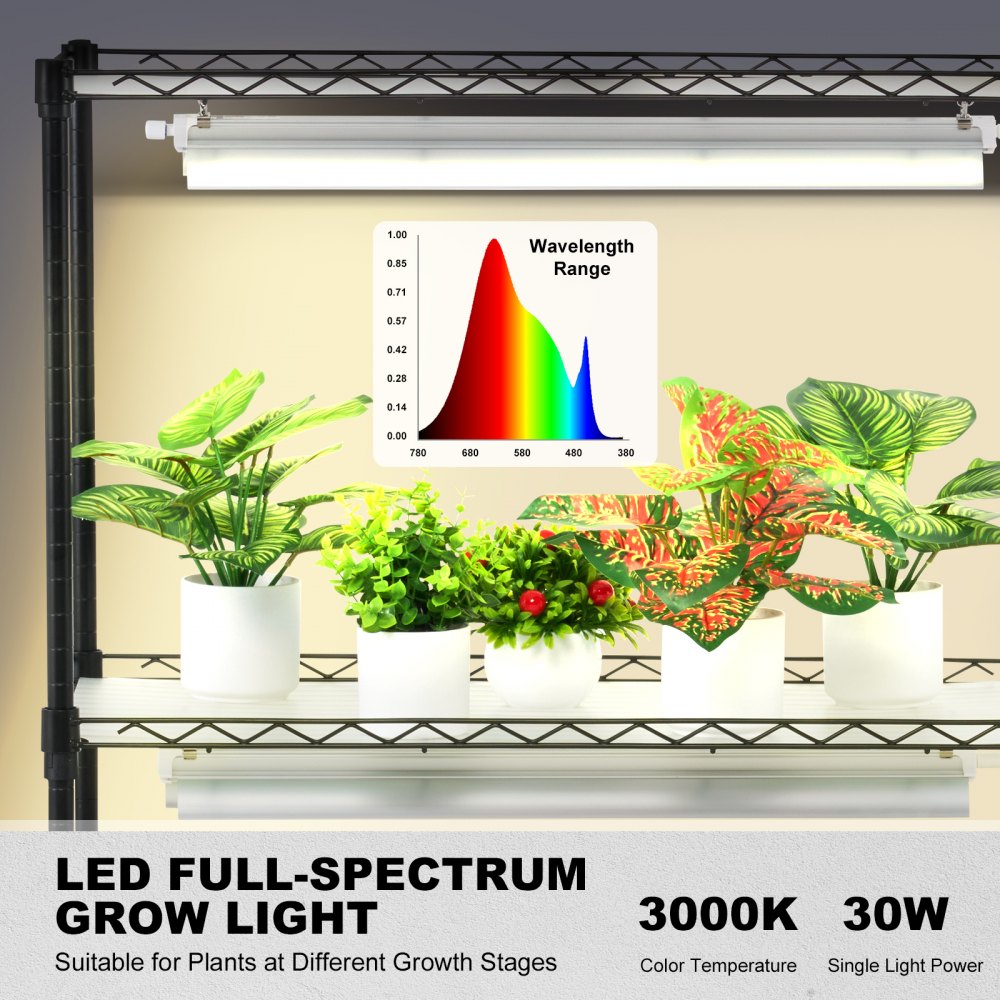 VEVOR Plant Stand with Grow Light, 4 Tier Plant Shelf with 90W Grow Light for Indoor Plants, Grow Light Shelf Full Spectrum Lights Adjustable Metal Plant Stand for Seed Starting