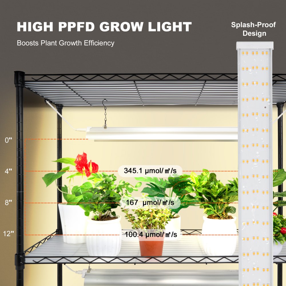 VEVOR Plant Stand with Grow Light, 4 Tier Plant Shelf with 90W Grow Light for Indoor Plants, Grow Light Shelf Full Spectrum Lights Adjustable Metal Plant Stand for Seed Starting