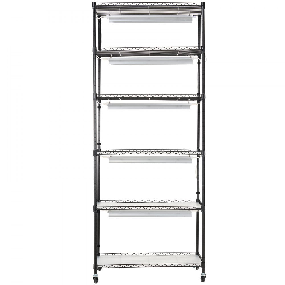 VEVOR DIY Plant Stand with Grow Light, 6-Tier Large Tall Plant Shelf with 192W 5000K Full Spectrum Grow Lights, Indoor Grow Light Shelf with Wheels for Seed Starting 29.5" L x 13.8" W x 70.9" H