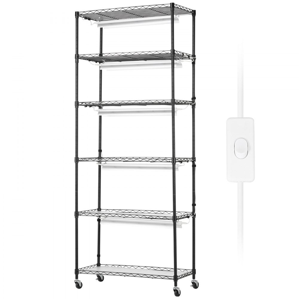 VEVOR DIY Plant Stand with Grow Light, 6-Tier Large Tall Plant Shelf with 192W 5000K Full Spectrum Grow Lights, Indoor Grow Light Shelf with Wheels for Seed Starting 29.5" L x 13.8" W x 70.9" H