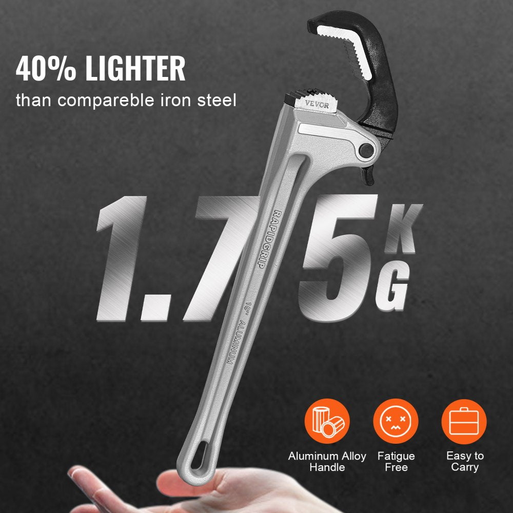 VEVOR Pipe Wrench, 18" Aluminum Straight Pipe Wrench, Automatic Jaw Adjustment, Adjustable Plumbing Wrench, Easy to Carry, Ergonomic Handle, Hangable Design, for Water Pipes, Automotive Repairs