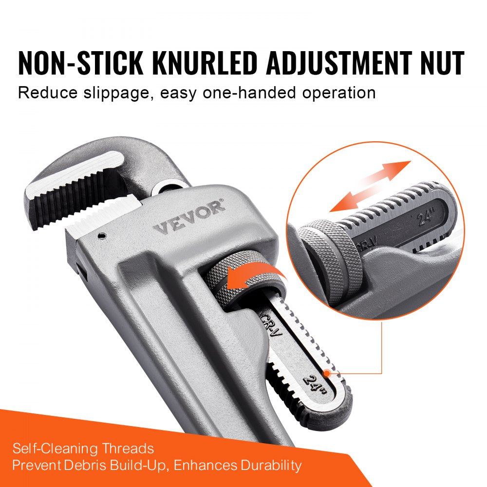 VEVOR Pipe Wrench, 24" Aluminum Straight Pipe Wrench, Adjustable Plumbing Wrench, with High Strength Jaw and Ergonomic Handle, Easy to Carry, Hangable Design, for Water Pipes, Automotive Repairs