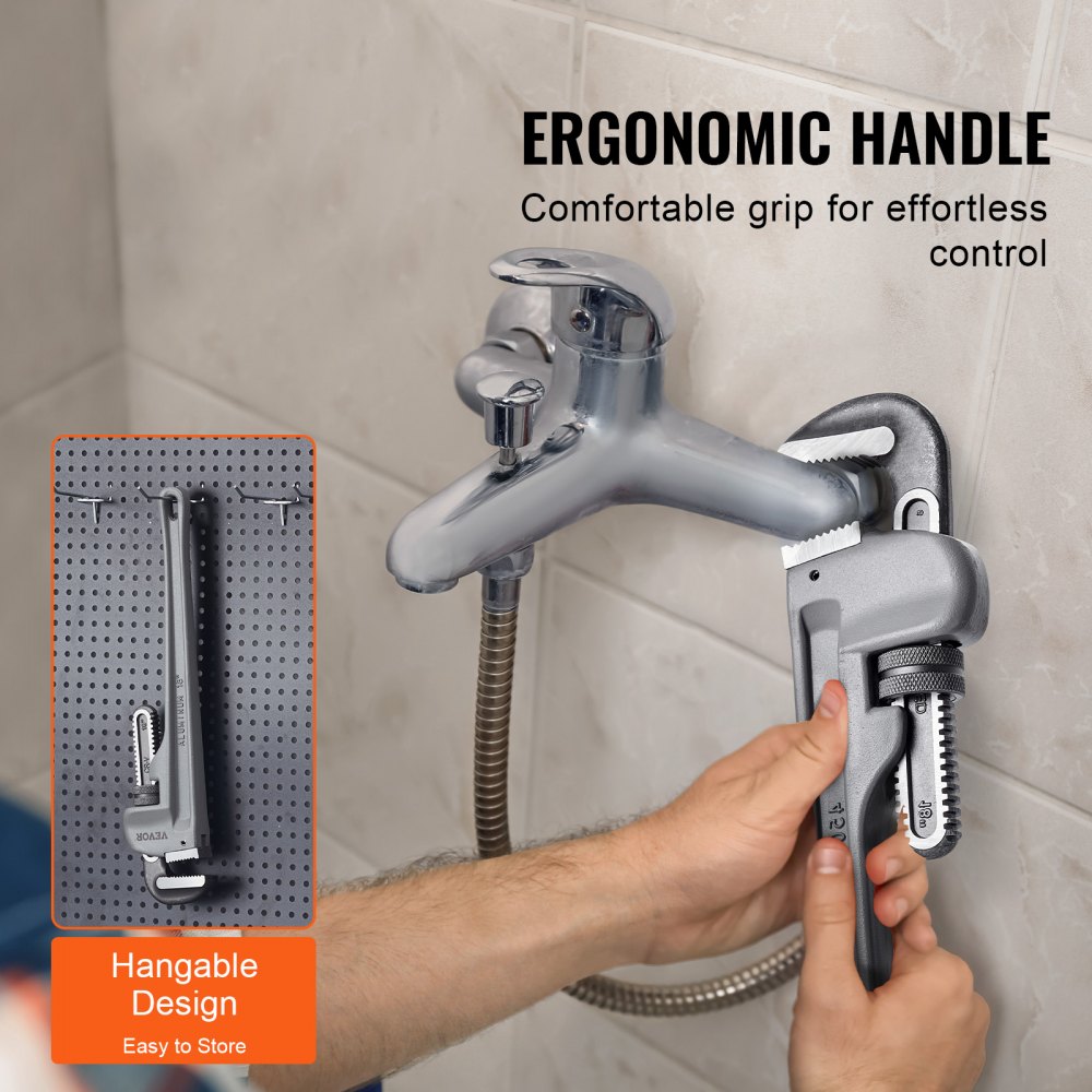 VEVOR Pipe Wrench, 18" Aluminum Straight Pipe Wrench, Adjustable Plumbing Wrench, with High Strength Jaw and Ergonomic Handle, Easy to Carry, Hangable Design, for Water Pipes, Automotive Repairs