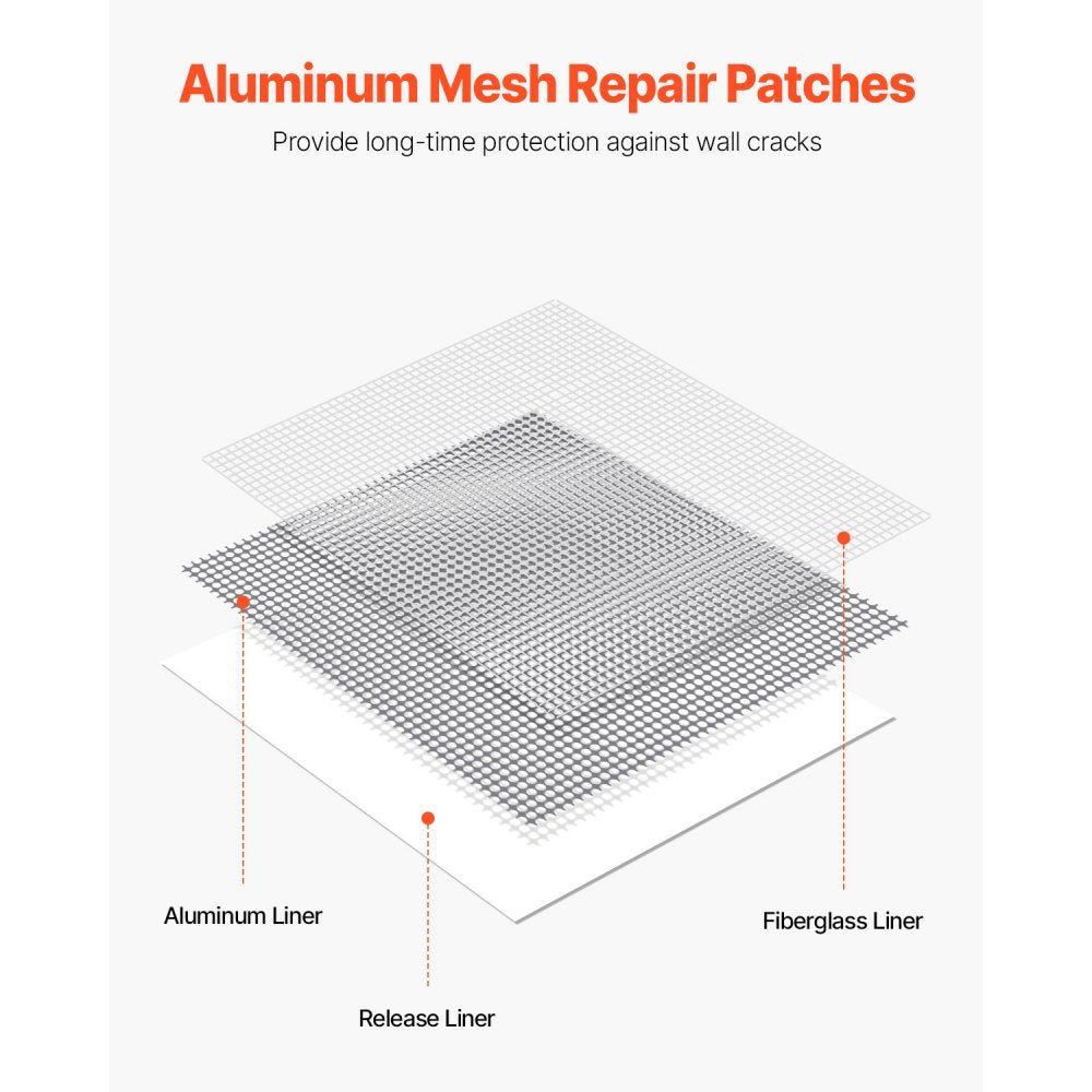 VEVOR 16PCS Drywall Repair Kit, 4/6/8-inch Aluminum Dry Wall Repair Patch Kit with 2 Scrapers & 2 Sandpapers, Self-Adhesive Drywall Patches for Nail Holes, Wall Cracks, Peeling, Scraping