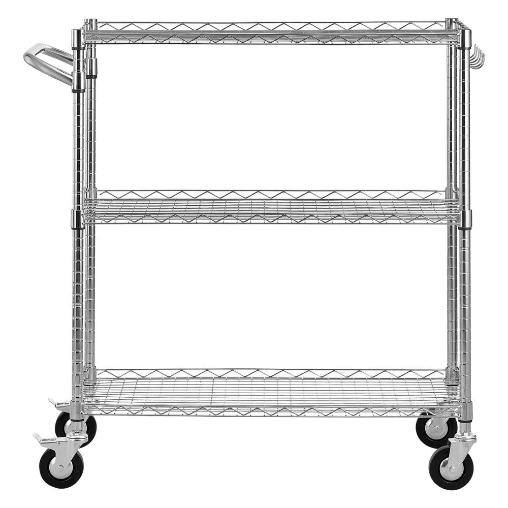 VEVOR Kitchen Utility Cart, 3 Tier Heavy Duty Adjustable Wire Storage Rack, Commercial Steel Rolling Service Trolley on Wheels, Work Table with Handle Bar, for Garage and Laundry Room, 35x17.8x40.9 in