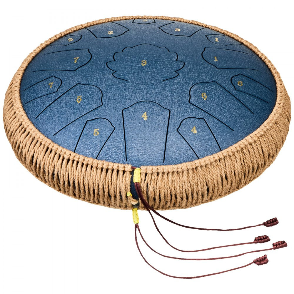 VEVOR Steel Tongue Drum, 14 in & 15 Notes, Rain Drum for Outside Garden, C Major Key, Tank Drum with 2 Mallets & Carry Bag, Hand Pan Drum Percussion Instrument for Musical Education Yoga, Navy Blue