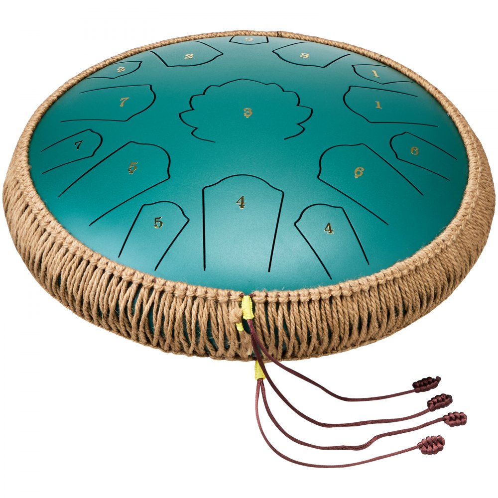 VEVOR Steel Tongue Drum, 14 in & 15 Notes, Rain Drum for Outside Garden, C Major Key, Tank Drum with 2 Mallets & Carry Bag, Hand Pan Drum Percussion Instrument for Musical Education Yoga, Green