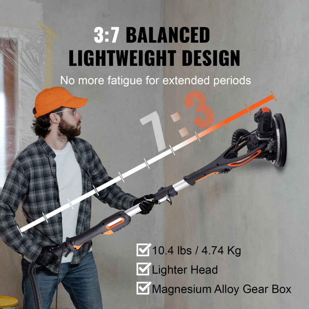 VEVOR Wall Smoother, 900W Power Tool, Includes 12 Sanding Pads, Adjustable Speeds from 800-1800 RPM, 3 Vacuum Tubes, Collapsible Design for Ceilings, Dual LED, Telescopic Grip & Dust Collector