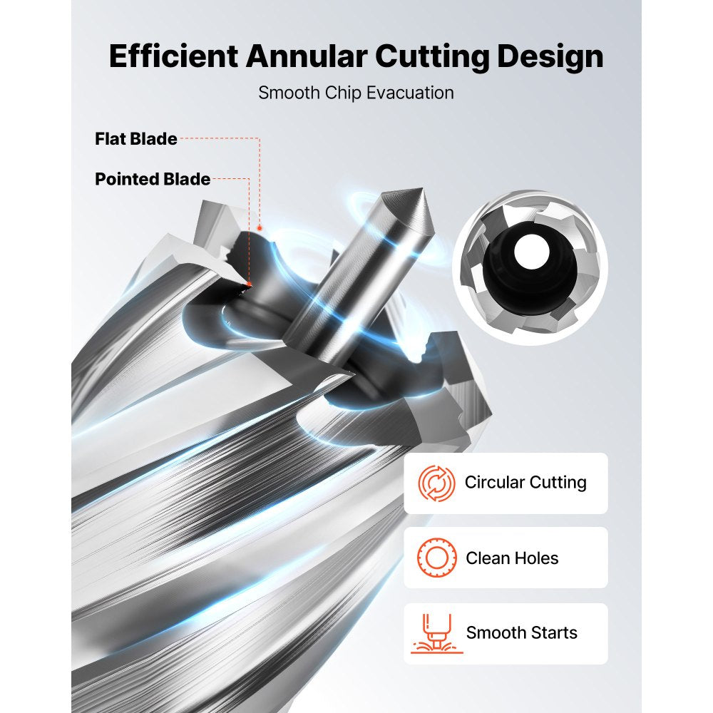 VEVOR Annular Cutter Set, 4 pcs Weldon Shank Mag Drill Bits Kit, 1" Cutting Depth, 1" Cutting Diameter, HSS, 2 Drill Bits with 2 Pilot Pins and Plastic Cases, for Magnetic Drills, Steel, Aluminum
