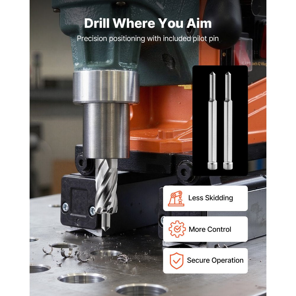 VEVOR Annular Cutter Set, 5 pcs Weldon Shank Mag Drill Bits Kit, 1" Cutting Depth, 1/2" Cutting Diameter, HSS, 3 Drill Bits with 2 Pilot Pins and 3 Plastic Cases, for Magnetic Drills, Steel, Aluminum