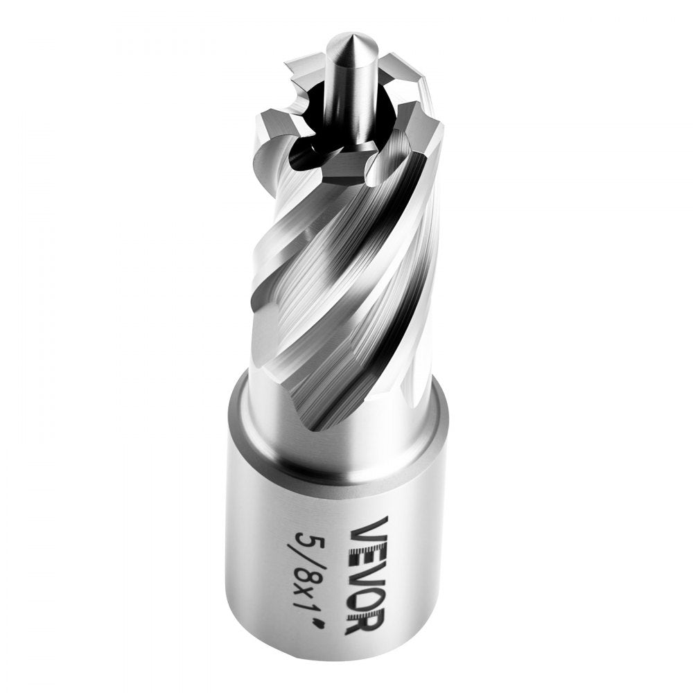 VEVOR Annular Cutter Set, 5 pcs Weldon Shank Mag Drill Bits Kit, 1" Cutting Depth, 1/2", 5/8", 1" Cutting Diameter, HSS, 3 Drill Bits with 2 Pilot Pins and 3 Plastic Cases, for Magnetic Drills, Steel