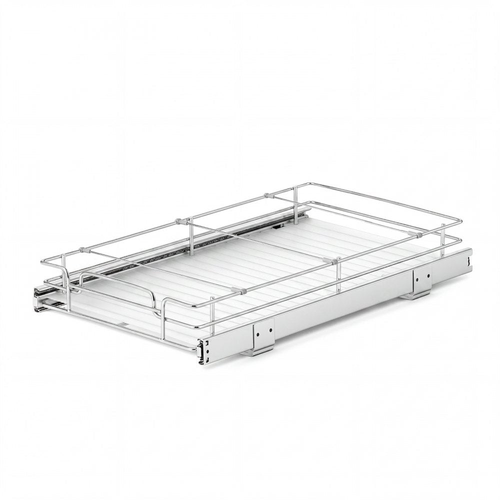 VEVOR Pull Out Cabinet Organizer 12.2"W x 20.98"D Steel Slide Out Drawers, for Kitchen Bathroom Pantry Home Organization, Chrome-Plated Finish, Heavy Duty Storage Sliding Shelves for Base Cabinets