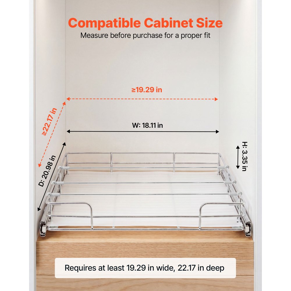 VEVOR Pull Out Cabinet Organizer 18.11"W x 20.98"D Steel Slide Out Drawers, for Kitchen Bathroom Pantry Home Organization, Chrome-Plated Finish, Heavy Duty Storage Sliding Shelves for Base Cabinets