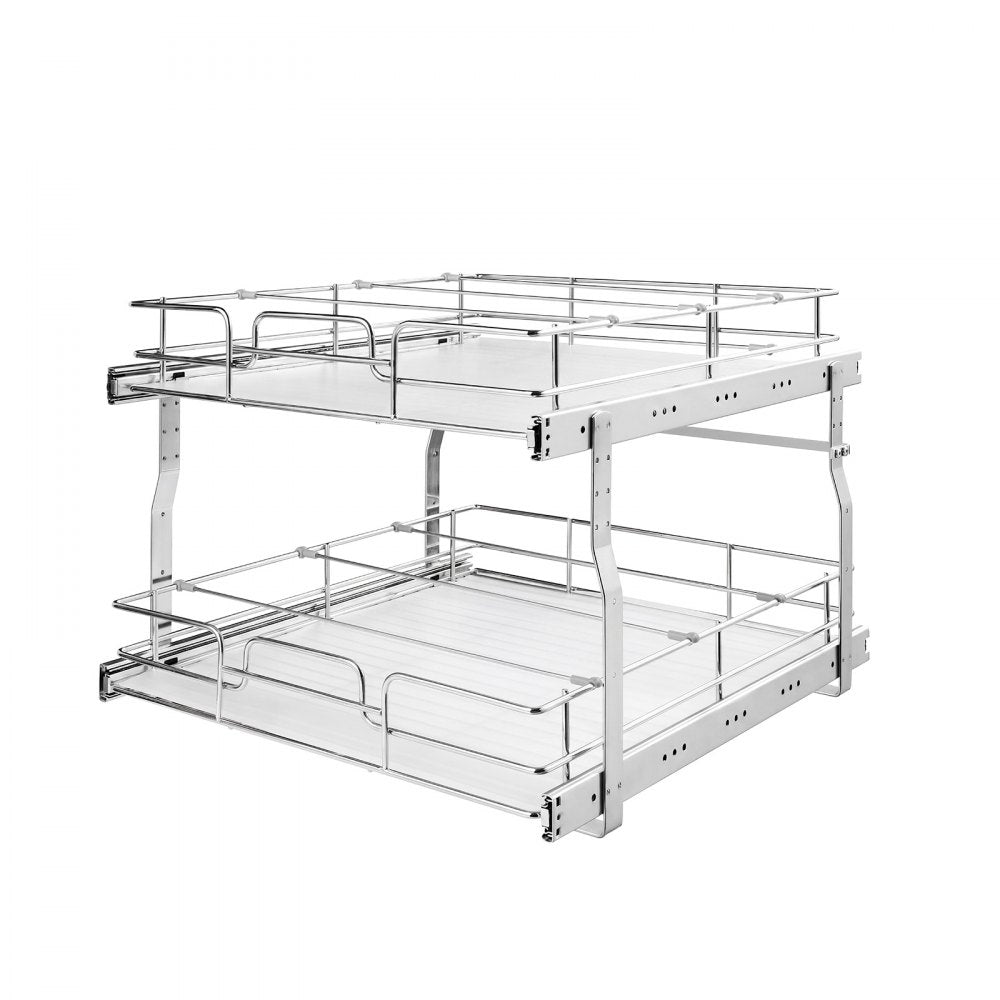 VEVOR 2 Tier Pull Out Cabinet Organizer 20"W x 21.22"D Slide Out Drawers, for Kitchen Bathroom Pantry Organization, Chrome-Plated Finish, Heavy Duty Steel Storage Sliding Shelves for Base Cabinets