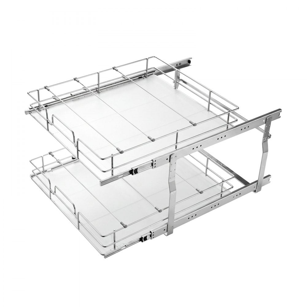 VEVOR 2 Tier Pull Out Cabinet Organizer 20"W x 21.22"D Slide Out Drawers, for Kitchen Bathroom Pantry Organization, Chrome-Plated Finish, Heavy Duty Steel Storage Sliding Shelves for Base Cabinets