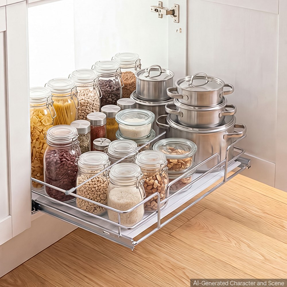 VEVOR Pull Out Cabinet Organizer 21.14"W x 20.98"D Steel Slide Out Drawers, for Kitchen Bathroom Pantry Home Organization, Chrome-Plated Finish, Heavy Duty Storage Sliding Shelves for Base Cabinets
