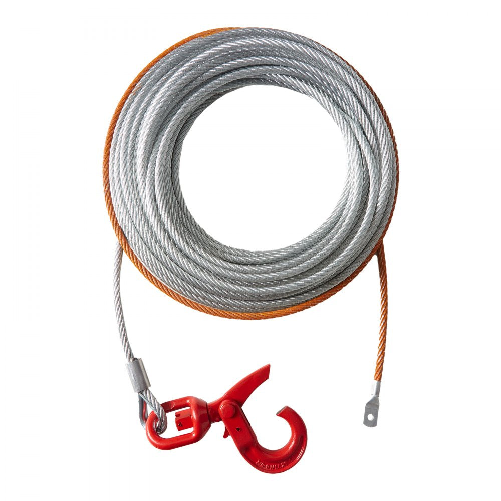 VEVOR Galvanized Steel Winch Cable, 3/8 Inch x 50 Feet 15,200 lbs Breaking Strength, Wire Winch Rope with Swivel Hook, Towing Cable Heavy Duty, Universal Fit for SUV, Large Off-Road Vehicle, Truck