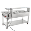 VEVOR Commercial Food Warmer 7 Pans Electric Tube Heating Table 3500W, for Buffet Restaurant Catering, Stainless Steel Server with Food Heat Lamp, Folding Board, Undershelf, and Rolling Stand