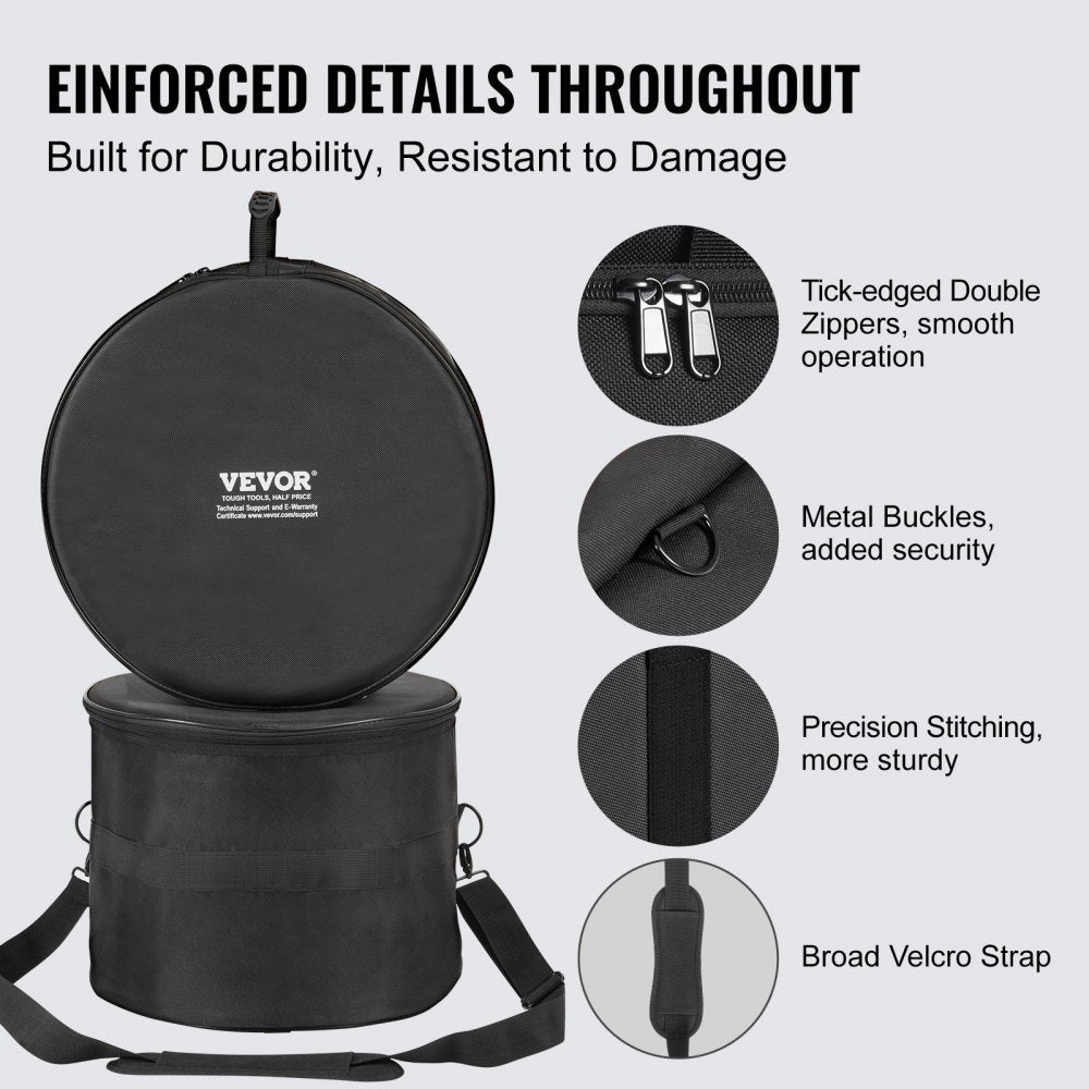 VEVOR 5-Piece Drum Bag Kit, Durable 1680D Oxford Material, Cushioned Cases with 1.5m Removable Shoulder Strap and Carry Handles, Collapsible, Fits 22'' Bass, 12''/13''/16'' Toms, 14'' Snare