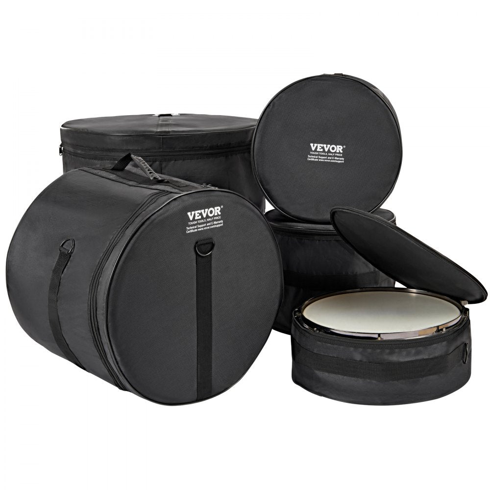 VEVOR 5-Piece Drum Bag Kit, Durable 1680D Oxford Material, Cushioned Cases with 1.5m Removable Shoulder Strap and Carry Handles, Collapsible, Fits 22'' Bass, 12''/13''/16'' Toms, 14'' Snare