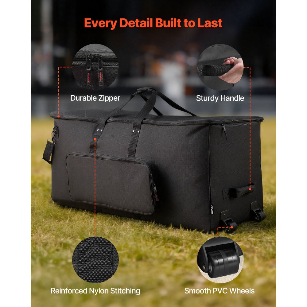 VEVOR Electronic Drum Kit Bag, 600D, Padded Drum Bag with Wheels, Large 36.2 x 16.5 x 16.1 in Interior, Lightweight Travel Case with Detachable Dividers, Multiple Pockets, for Electric Drums, Black