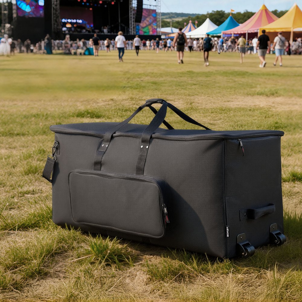 VEVOR Electronic Drum Kit Bag, 600D, Padded Drum Bag with Wheels, Large 36.2 x 16.5 x 16.1 in Interior, Lightweight Travel Case with Detachable Dividers, Multiple Pockets, for Electric Drums, Black