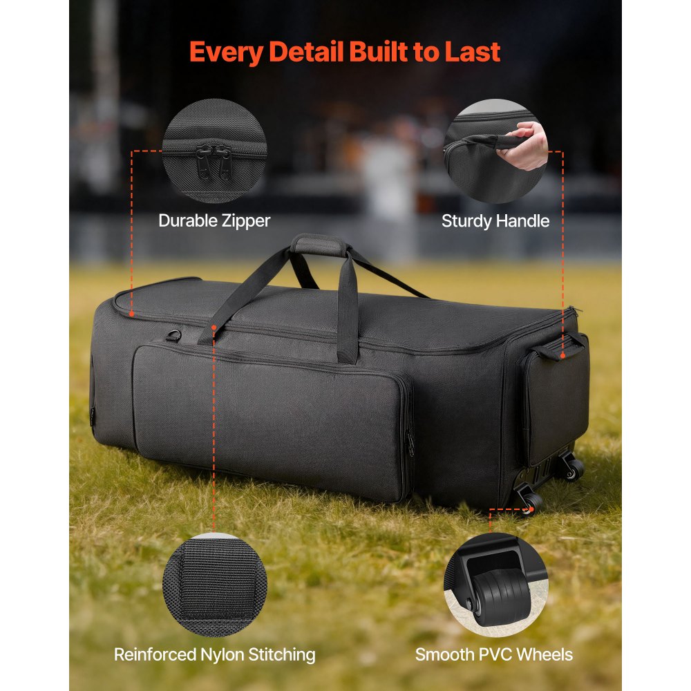 VEVOR Drum Hardware Bag with Wheels, 1680D, Drum Set Equipment Carry Bag, Carrying Case with Sturdy Handle, Durable Zipper, Smooth PVC Wheels, Multiple Pockets, for Hardware and Stand Accessory, Black
