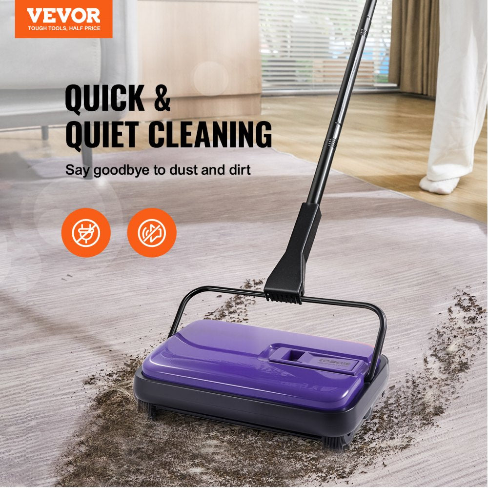 VEVOR Carpet Sweeper Manual, Floor Sweeper with 300 ml Dustbin Capacity Easy to Empty, 6.7 inch Cleaning Width for Home Office Carpets Pet Hair Dust, Purple