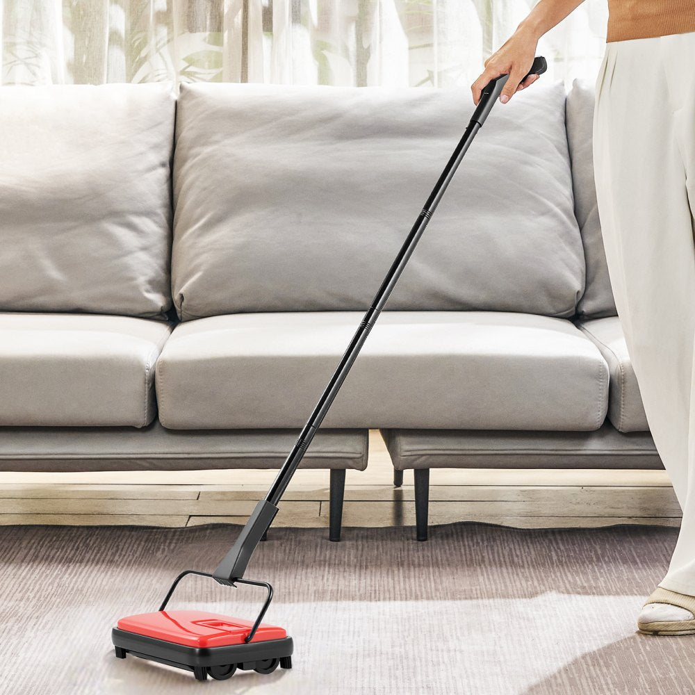 VEVOR Carpet Sweeper Manual, Floor Sweeper with 300 ml Dustbin Capacity Easy to Empty, 6.7 inch Cleaning Width for Home Office Carpets Pet Hair Dust, Red