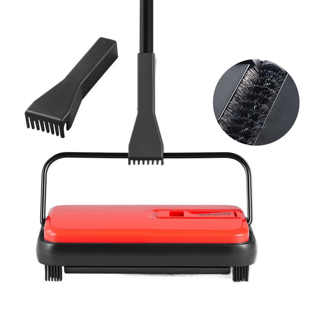VEVOR Carpet Sweeper Manual, Floor Sweeper with 300 ml Dustbin Capacity Easy to Empty, 6.7 inch Cleaning Width for Home Office Carpets Pet Hair Dust, Red