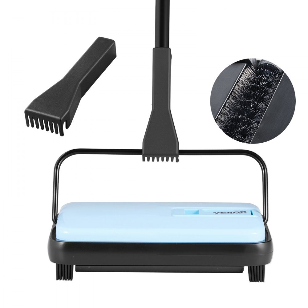 VEVOR Carpet Sweeper Manual, Floor Sweeper with 300 ml Dustbin Capacity Easy to Empty, 6.7 inch Cleaning Width for Home Office Carpets Pet Hair Dust, Blue