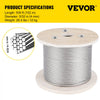 VEVOR 316 Stainless Steel Cable, 500FT Stainless Steel Wire Rope of 5/32 Inch Diameter and 1x19 Construction, 3300 LBS Breaking Strength Steel Cable for Outdoor Railing Decking DIY Balustrade