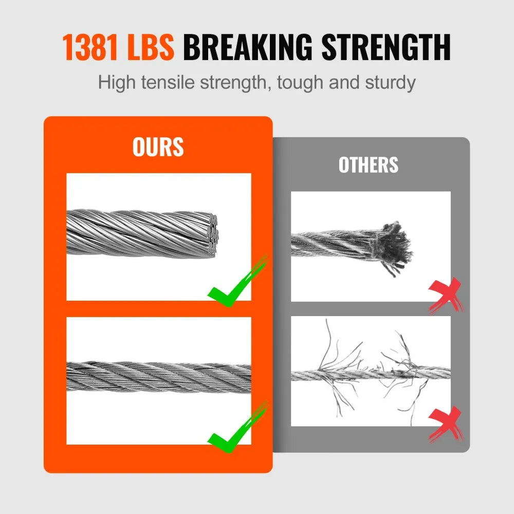 VEVOR T316 Deck Railing Cable, 1/8" Stainless Steel Wire Rope 300 ft with Cutter Kit, 7x7 Strands Construction Marine Aircraft Grade for Handrail Stair Decking Fence Outdoors
