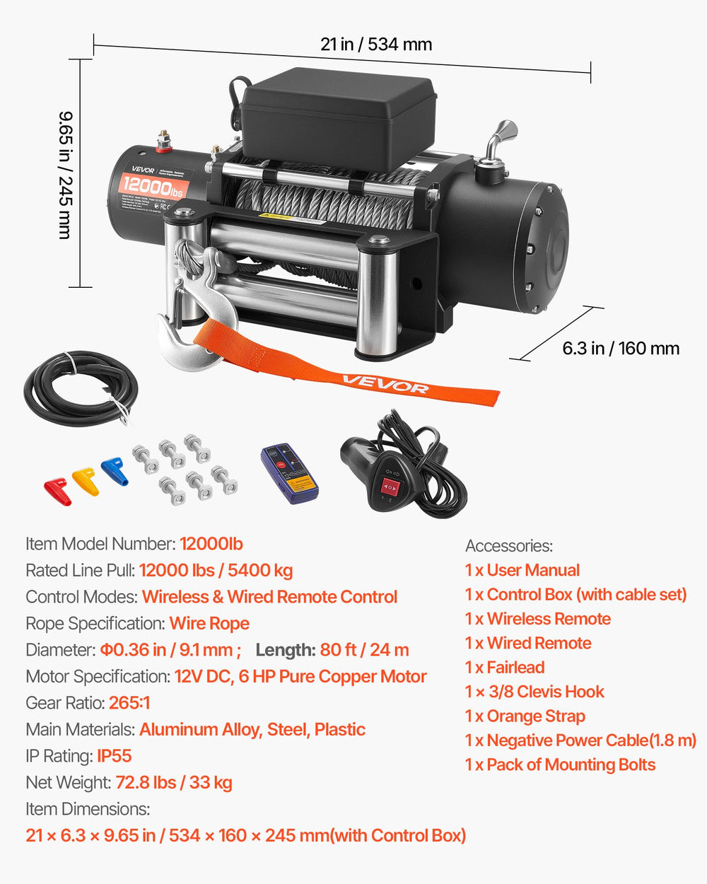 VEVOR 12000 lb 12V electric winch - image 7