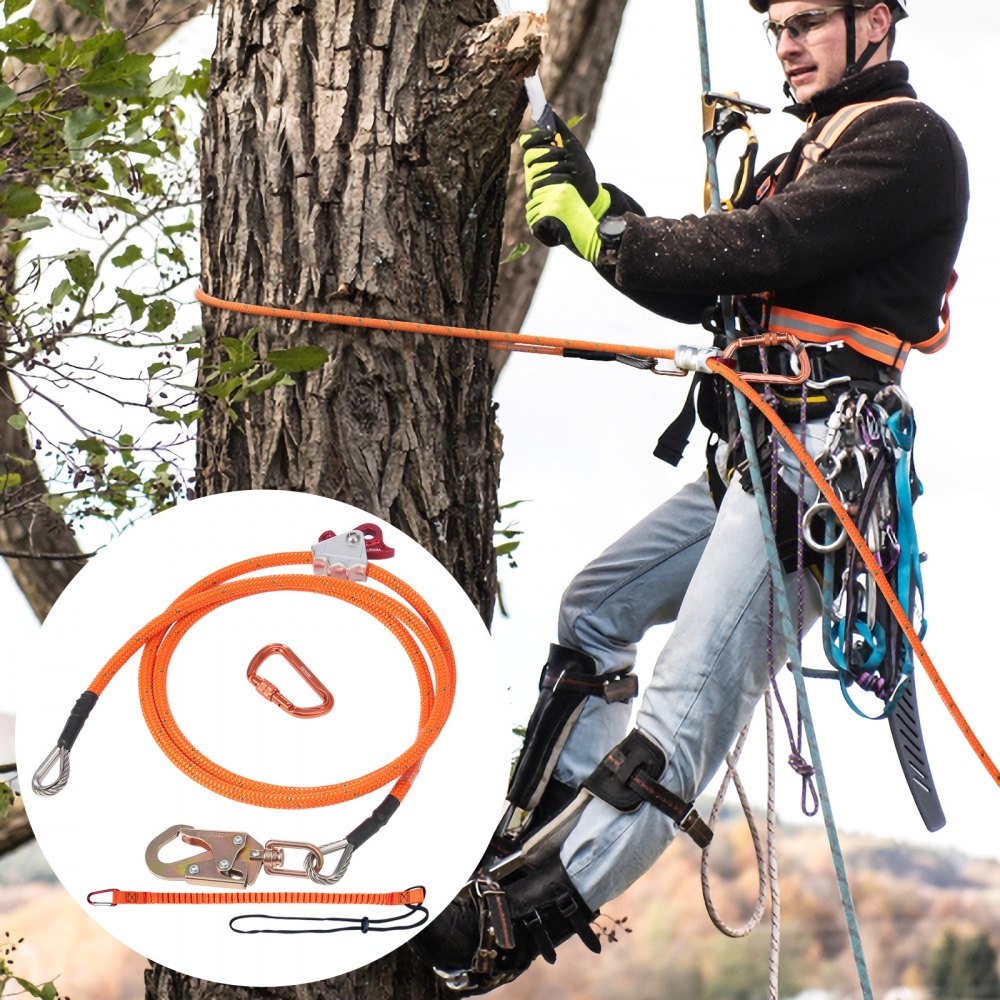 VEVOR 16mm Steel Core Flipline, 10ft(3m) Arborist Flipline, Flip Line for Tree Climbing with Alloy Steel Snap Hook & Aluminum Alloy Carabiner, 30KN Breaking Tension for Fall Protection, Tree Climber