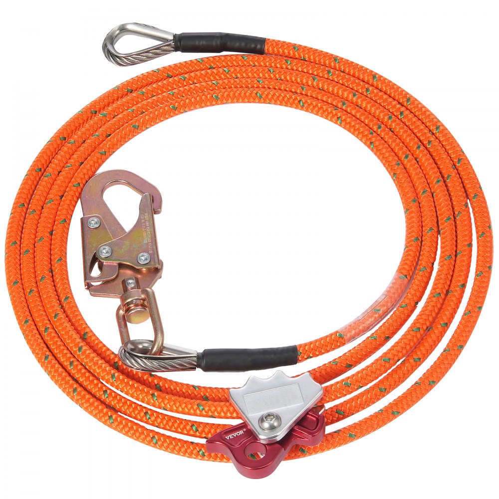 VEVOR 12.7mm Steel Core Flipline, 16ft(4.8m)Arborist Flipline for Tree Climbing with Alloy Steel Snap Hook & Aluminum Alloy Carabiner, 30KN Breaking Tension for Fall Protection, Tree Climber