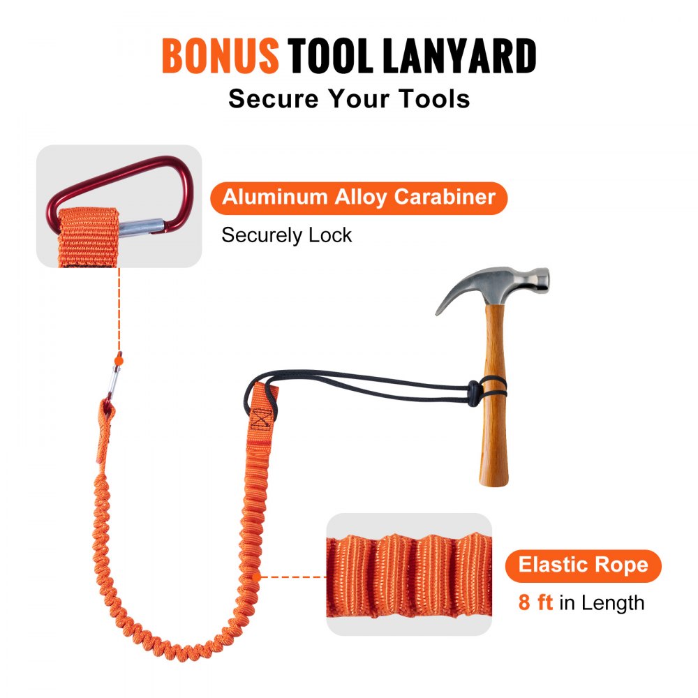 VEVOR 16mm Steel Core Flipline, 8ft(2.4m) Arborist Flipline, Flip Line for Tree Climbing with Alloy Steel Snap Hook & Aluminum Alloy Carabiner, 30KN Breaking Tension for Fall Protection, Tree Climber