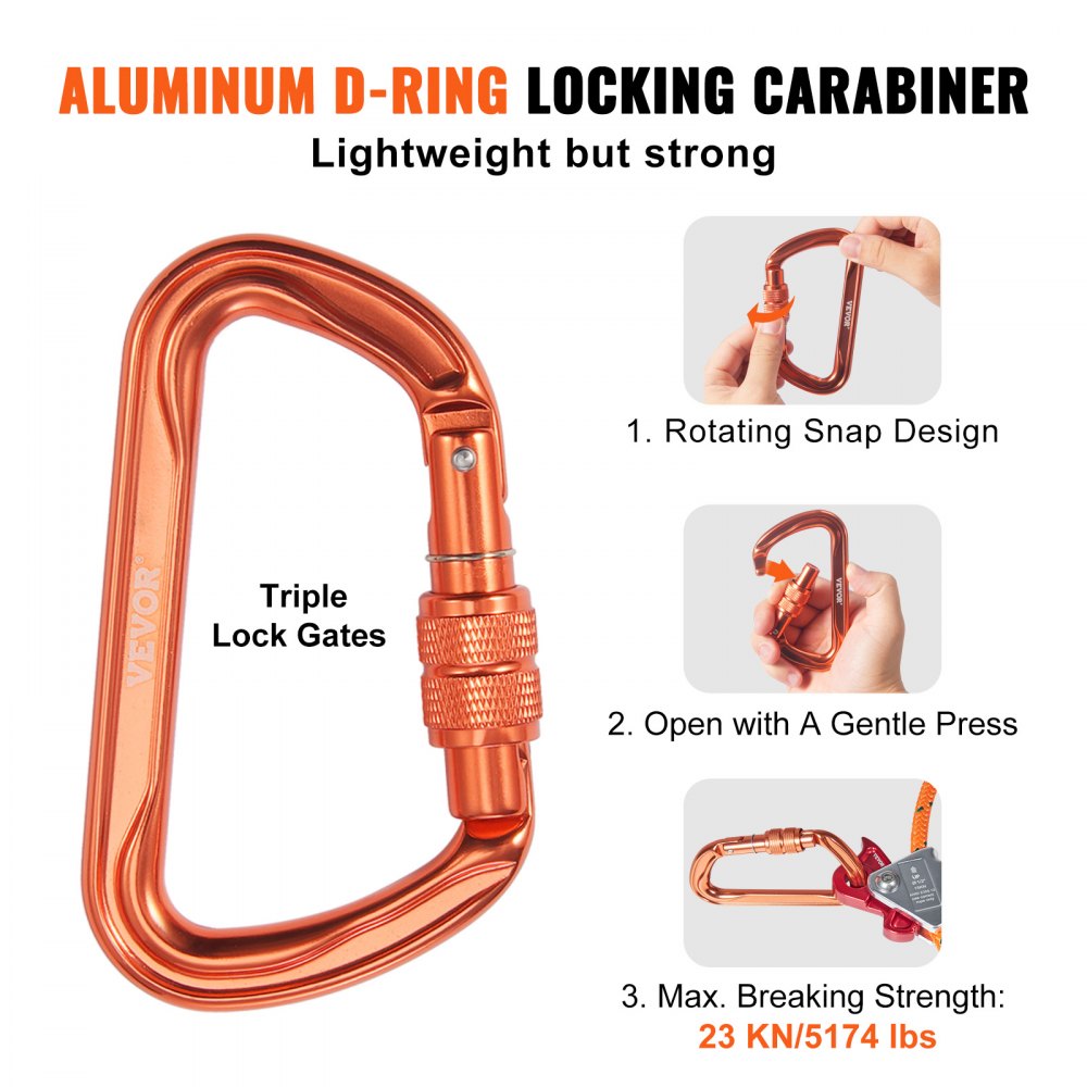 VEVOR 16mm Steel Core Flipline, 8ft(2.4m) Arborist Flipline, Flip Line for Tree Climbing with Alloy Steel Snap Hook & Aluminum Alloy Carabiner, 30KN Breaking Tension for Fall Protection, Tree Climber