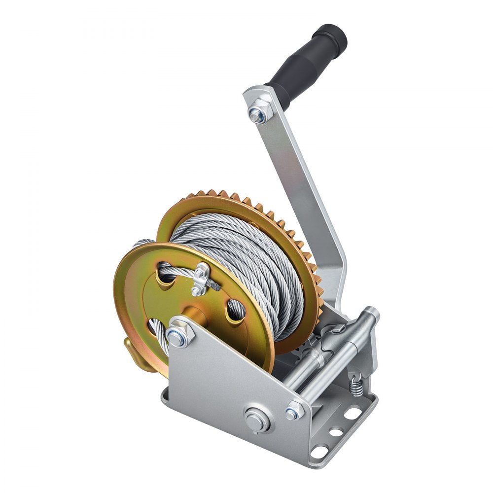 VEVOR Boat Winch, 1600 lbs Hand Winch, Heavy Duty Manual Rope Crank with 32.8ft Steel Wire, Portable Two-Way Ratchet, Anti-Slip Handle, Easy Installation Gear for Boat Trailer ATV Towing