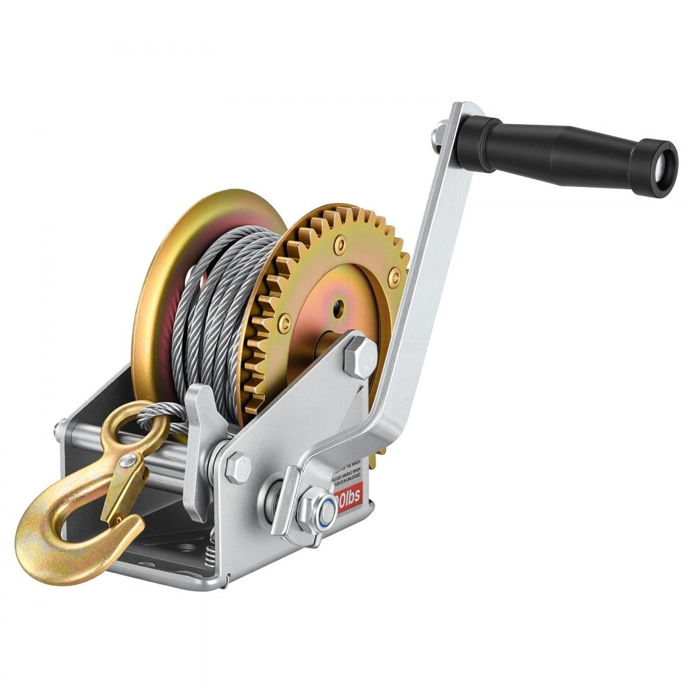 VEVOR Boat Winch, 1600 lbs Hand Winch, Heavy Duty Manual Rope Crank with 32.8ft Steel Wire, Portable Two-Way Ratchet, Anti-Slip Handle, Easy Installation Gear for Boat Trailer ATV Towing